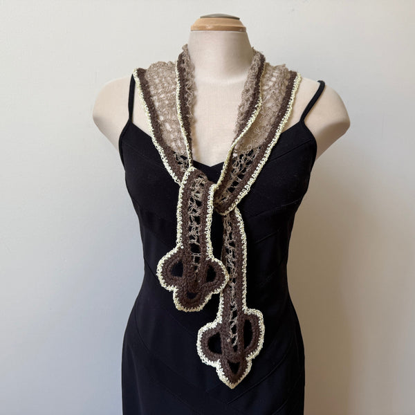 Hand crochet linen art scarf. Unique shape, many ways to tie it.