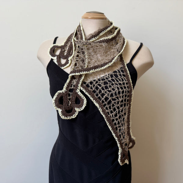Hand crochet linen art scarf. Unique shape, many ways to tie it.