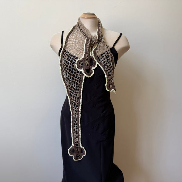 Hand crochet linen art scarf. Unique shape, many ways to tie it.