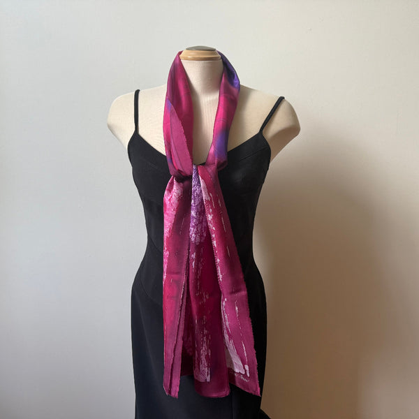 Red batik silk scarf, handpainted, art to wear. designer scarf, rozome.