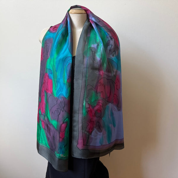 Hand painted silk shawl, one of a kind art to wear, boho scarf.