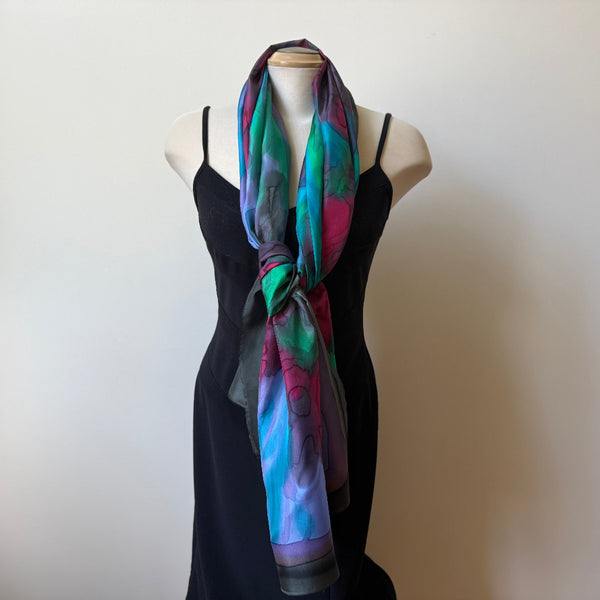 Hand painted silk shawl, one of a kind art to wear, boho scarf.