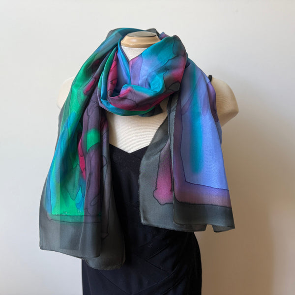 Hand painted silk shawl, one of a kind art to wear, boho scarf.