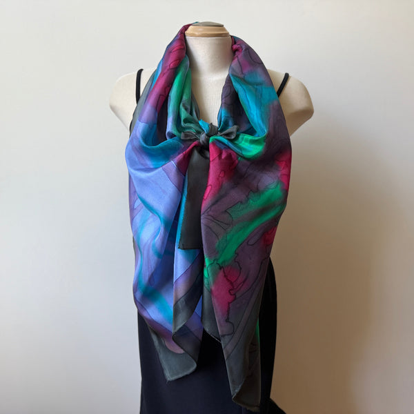 Hand painted silk shawl, one of a kind art to wear, boho scarf.