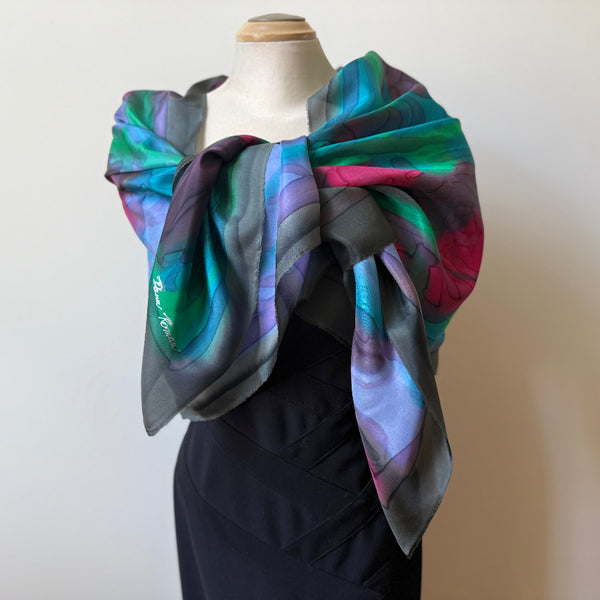 Hand painted silk shawl, one of a kind art to wear, boho scarf.