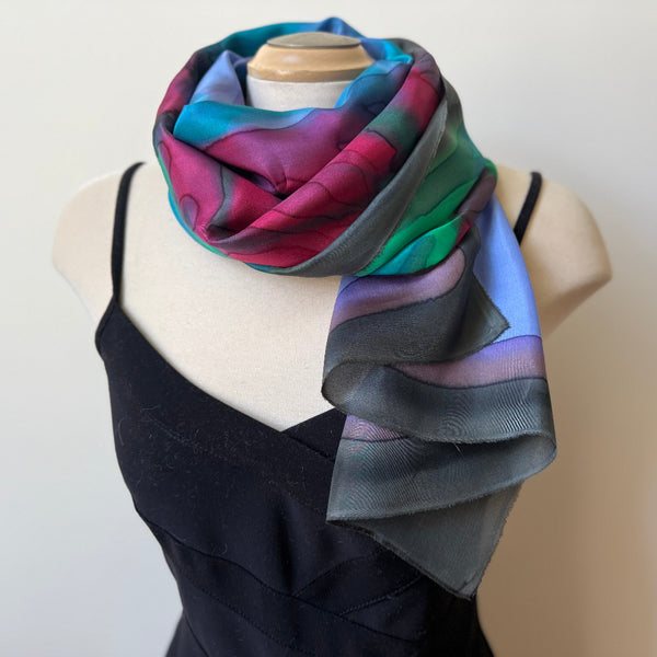 Hand painted silk shawl, one of a kind art to wear, boho scarf.