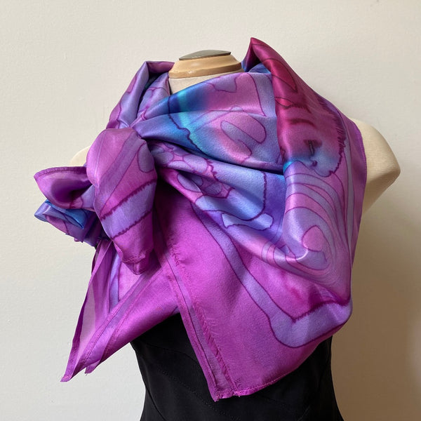Pink handpainted silk wrap, designer scar, artwear