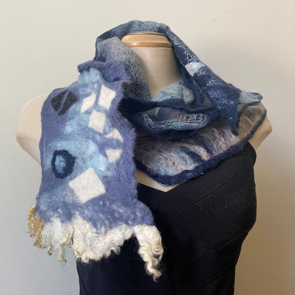 Grey hand felted merino wool scarf, art to wear