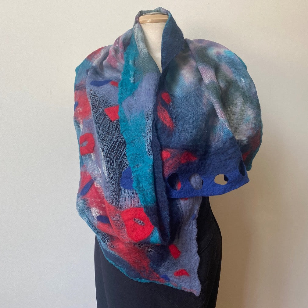 Popular Hand felted silk merino wool long scarf red