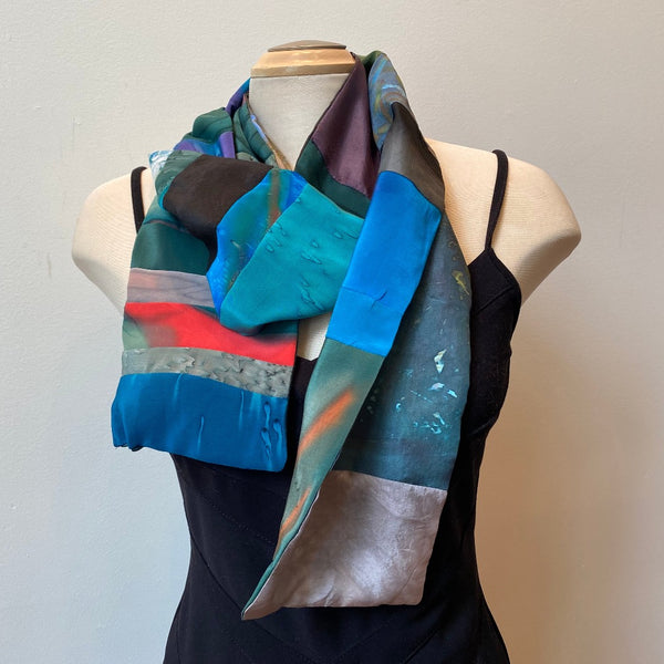 Designer art scarf, art to wear, artwear, scarf from hand painted silk art fabrics