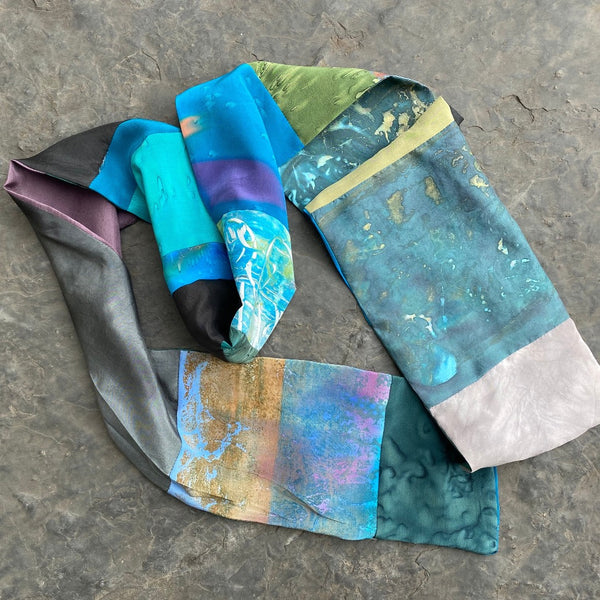Designer art scarf, art to wear, artwear, scarf from hand painted silk art fabrics