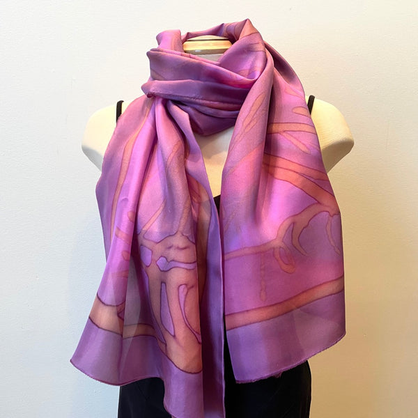 Pink and fuchsia large painted hand silk shawl, art scarf, art to wear, designer scarf
