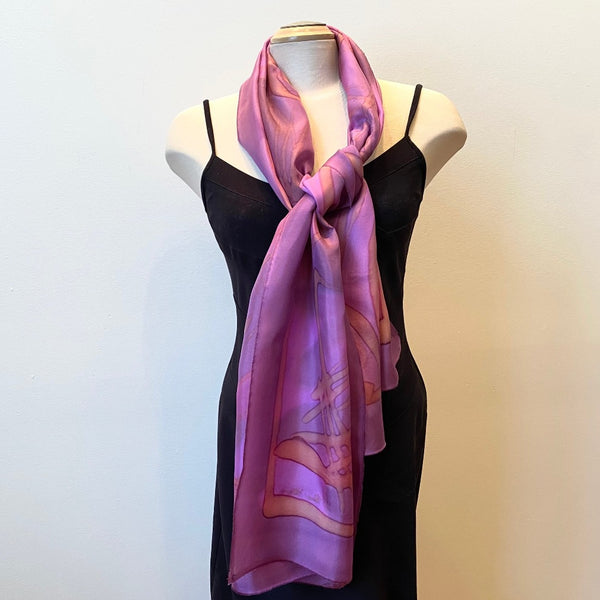 Pink and fuchsia large painted hand silk shawl, art scarf, art to wear, designer scarf
