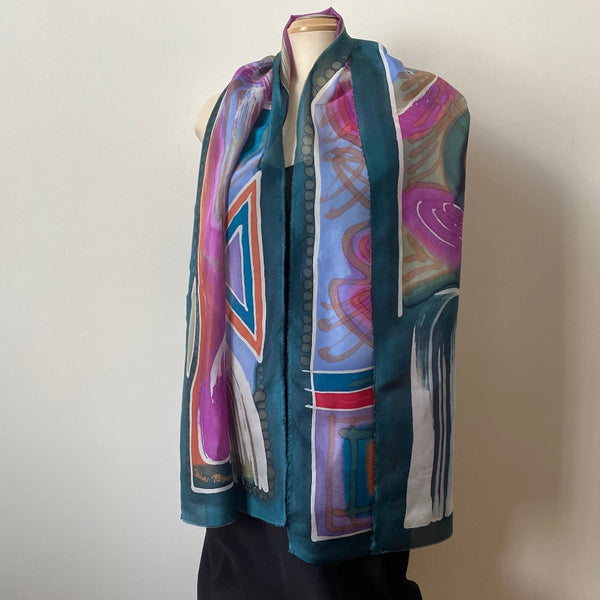 Batik silk scarf, hand painted designer art scarf, 18"x70", unique gift scarf