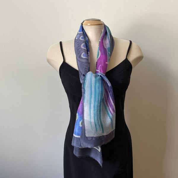 Batik silk scarf, rozome, designer art scarf, hand painted silk scarf, art to wear, one of a kind scarf