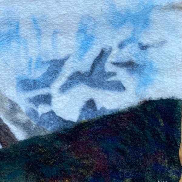 32" x 18", Hand Felted Wool Painting, Rug, Mountains