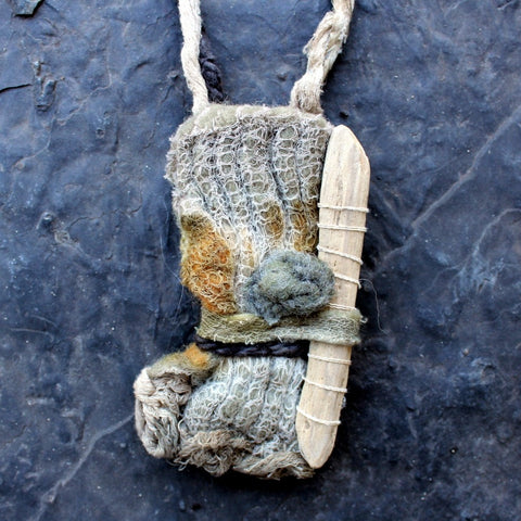 Designer Hand Felted Necklace, Eco Dyed, with Driftwood