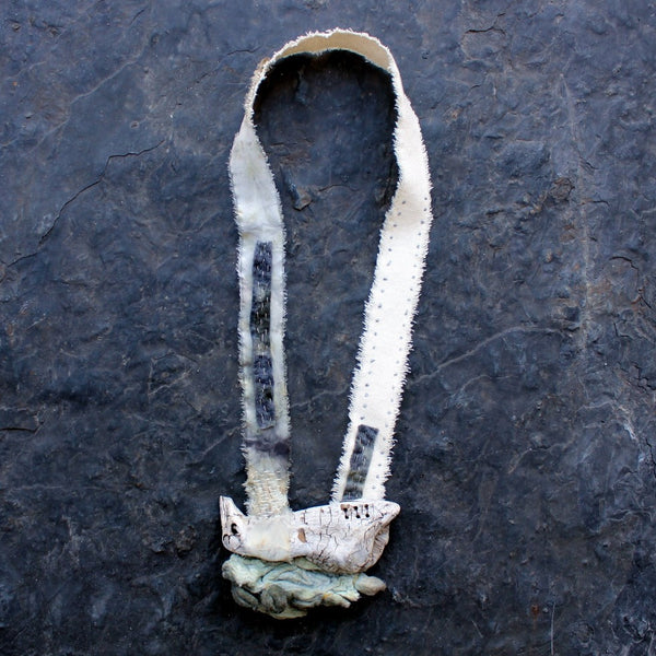 Designer Hand Felted Necklace, Eco Dyed, with Driftwood, Embroidered