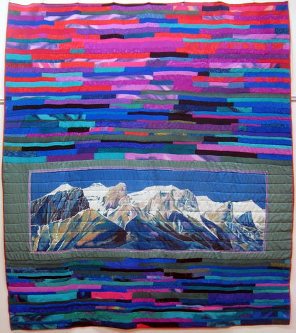 Queen Size, Hand Painted Silk Quilt, Mt Rundle