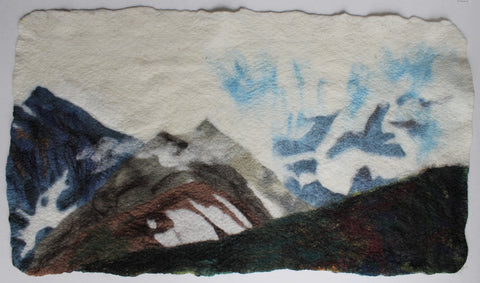 32" x 18", Hand Felted Wool Painting, Rug, Mountains