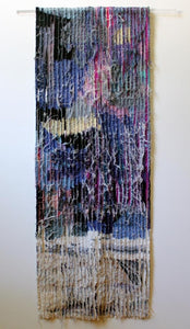 19" x 52", Art Quilt Made of Recycled Hand Painted Silk Pieces, Frozen Lake