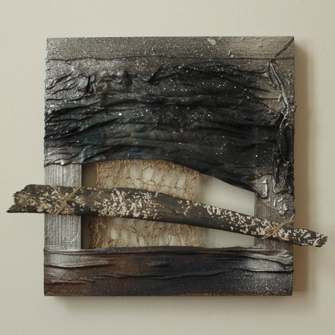 12.5" x 10" x 2", Mixed Media, Wall Relief With a Bone,