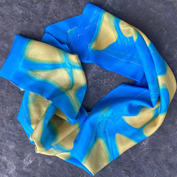 Hand painted silk shawl, 22" x 70"