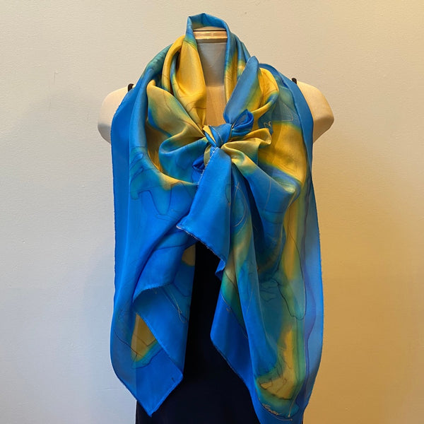 Hand painted silk shawl, 22" x 70"