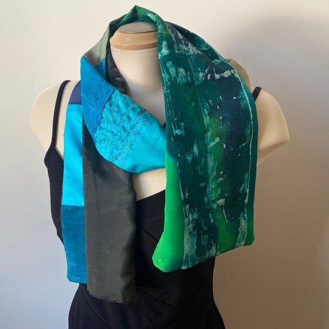 Unisex, batik and painted scarf from recycled pieces