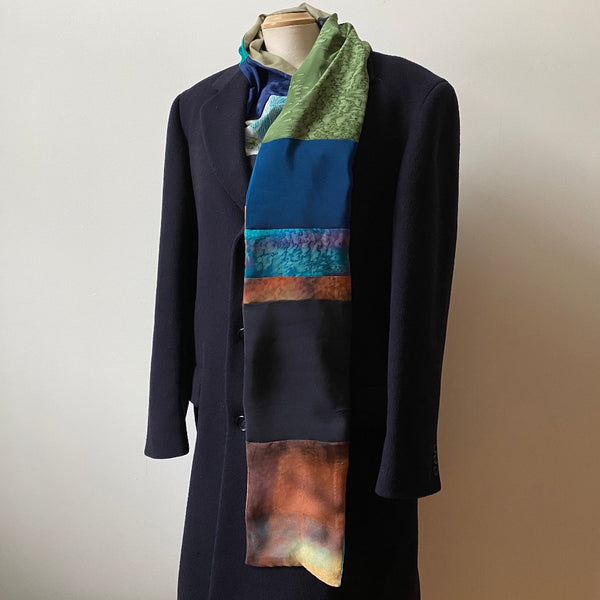 Unisex silk scarf from upcycled painted pieces