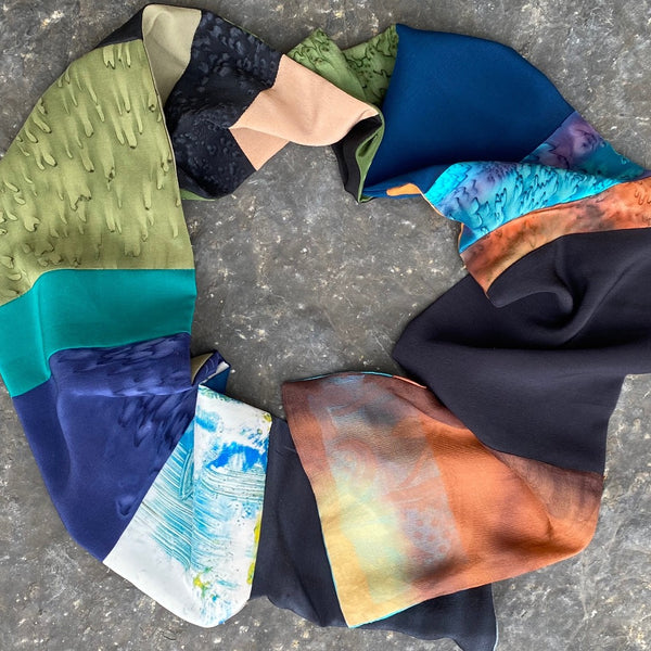 Unisex silk scarf from upcycled painted pieces