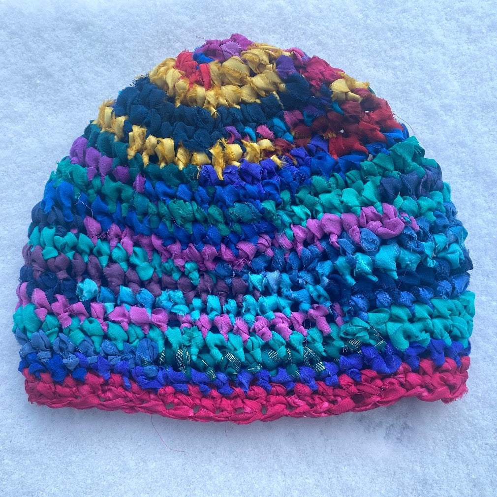 Crochet hand-painted silk hat, cozy city hat