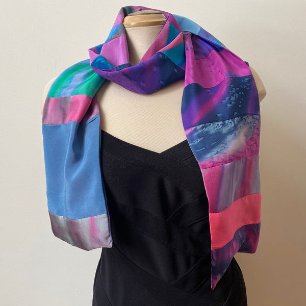 Hand painted silk scarf from upcycled silk pieces