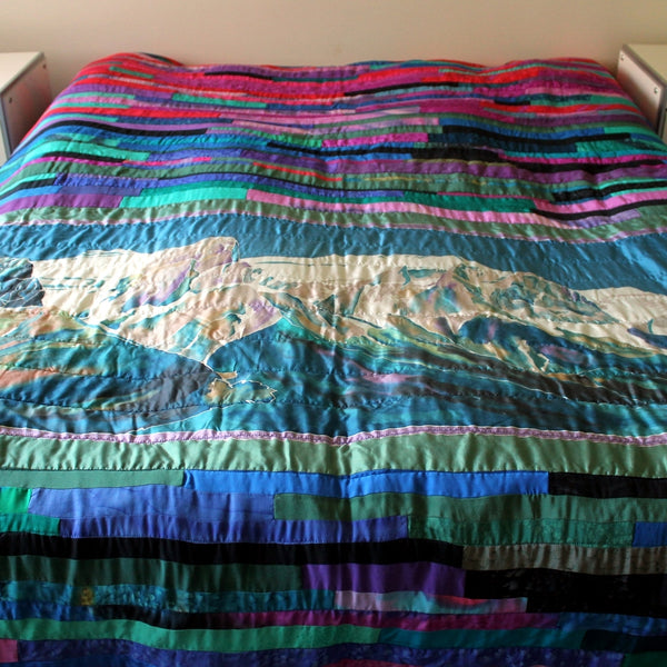Queen Size, Hand Painted Silk Quilt, Mt Rundle