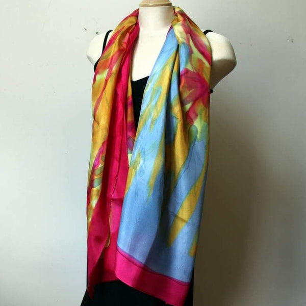Large Hand Painted Silk Shawl, 22"x70"