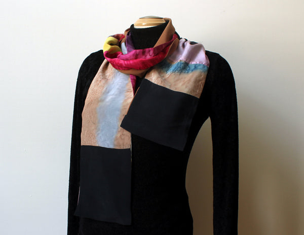 Handpainted scarf, silk shawl, sophisticated colors, soft silk,unique scarf, Dana Roman, artwear, art to wear, art scarf,collage,handpainted