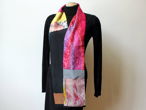 Handpainted scarf, silk shawl, sophisticated colors, soft silk,unique scarf, Dana Roman, artwear, art to wear, art scarf,collage,handpainted
